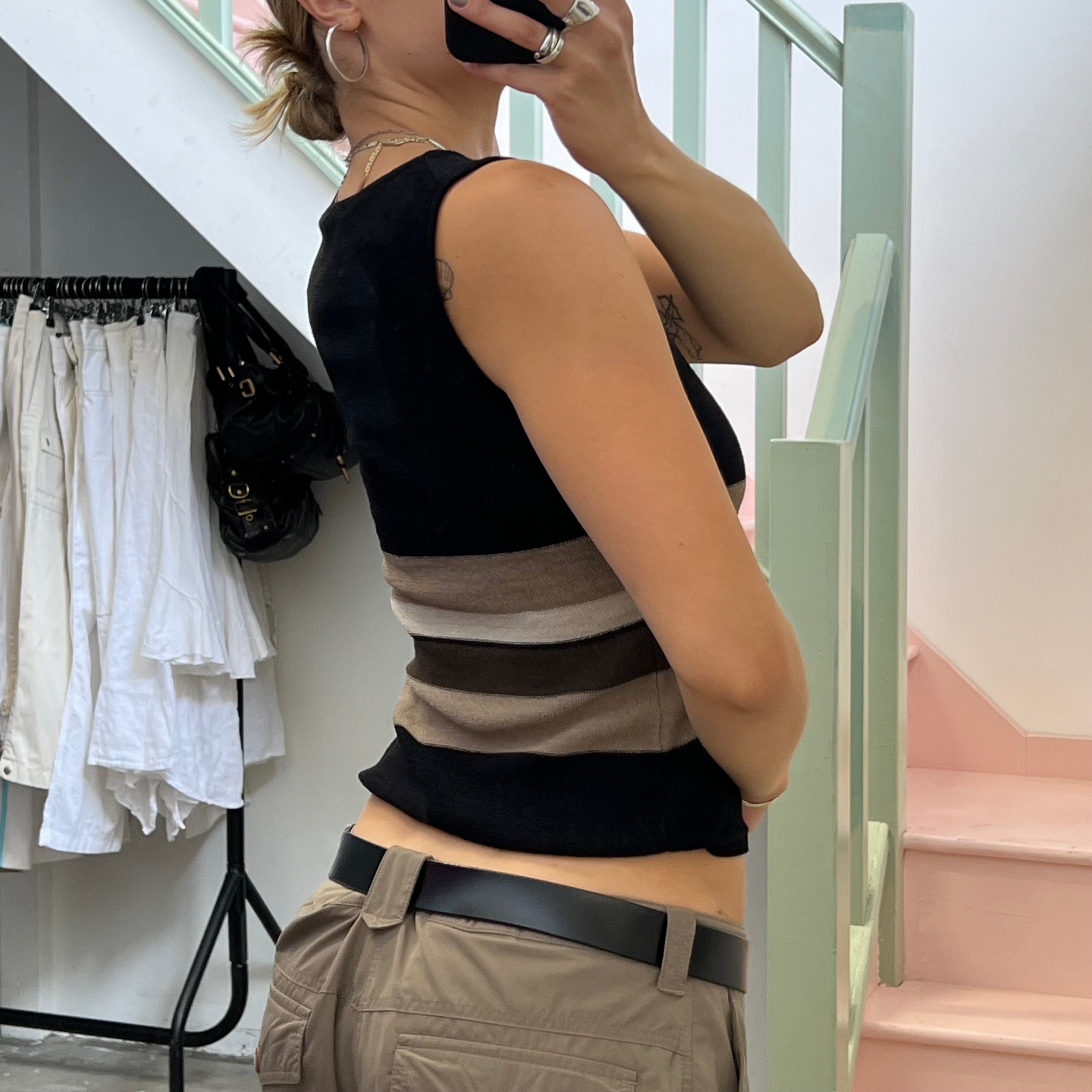 Black and khaki striped vest