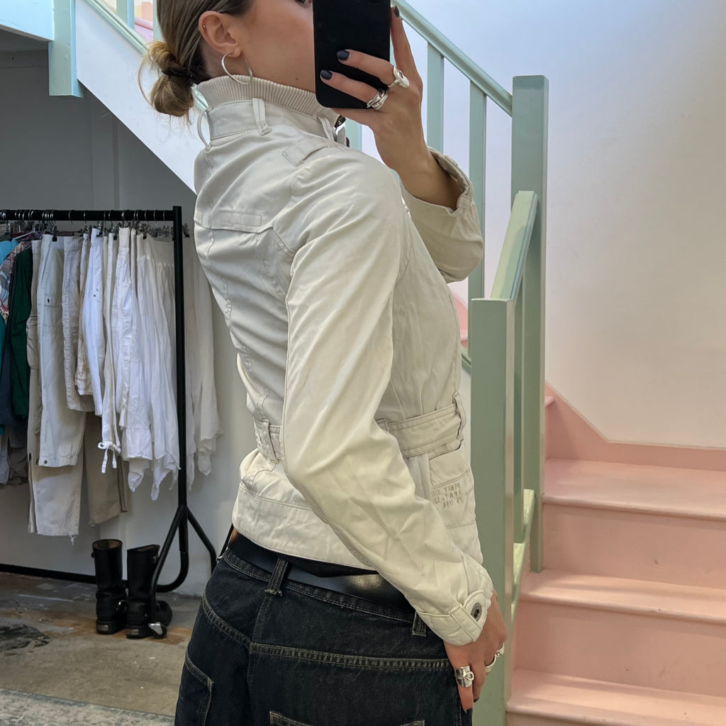 White fitted lightweight biker jacket