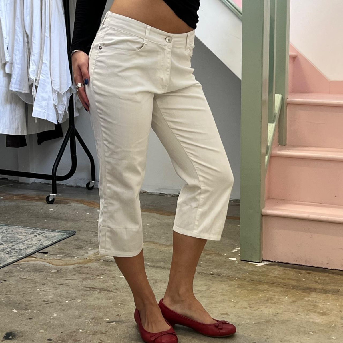 White denim capris
