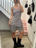 Grey layered utility style mini dress