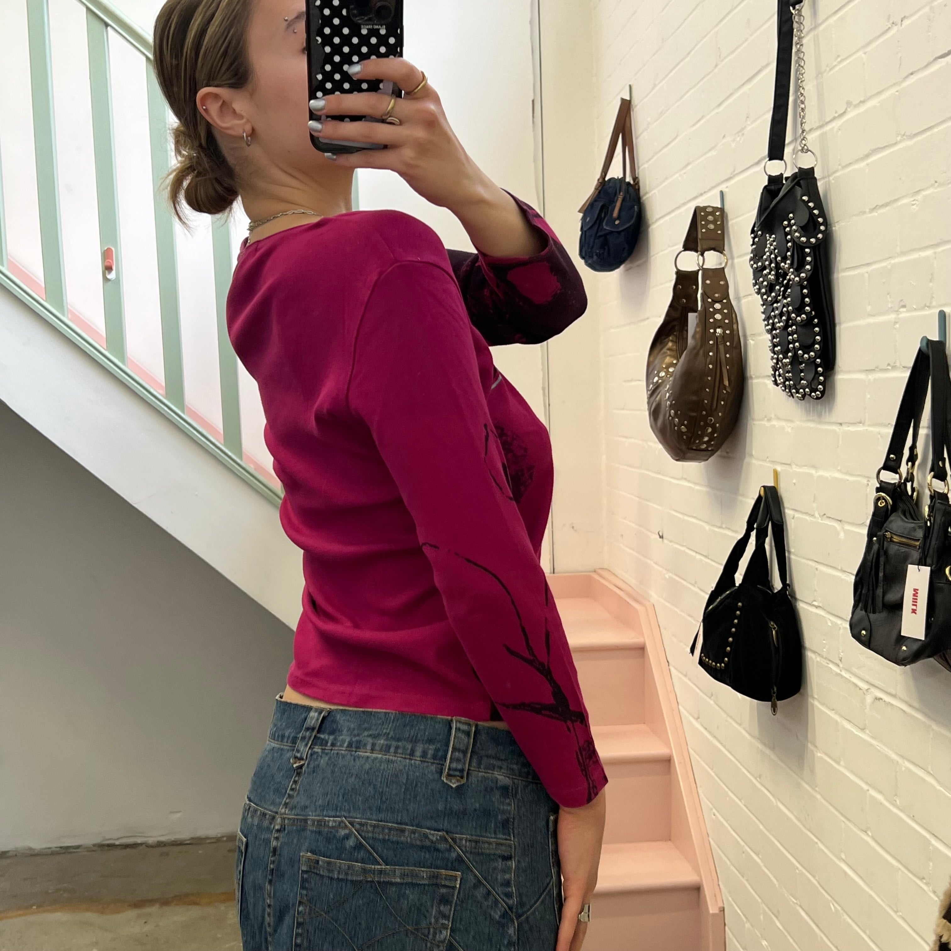 Dark pink graphic print long sleeve top