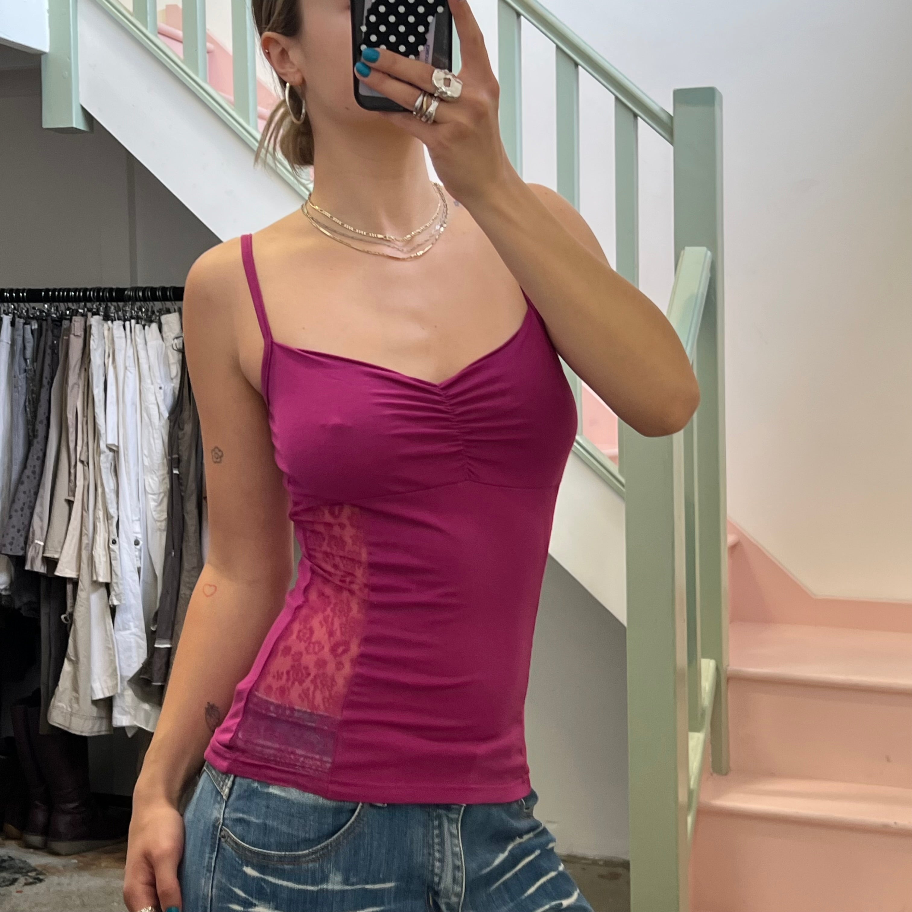 Dark pink ruched cami