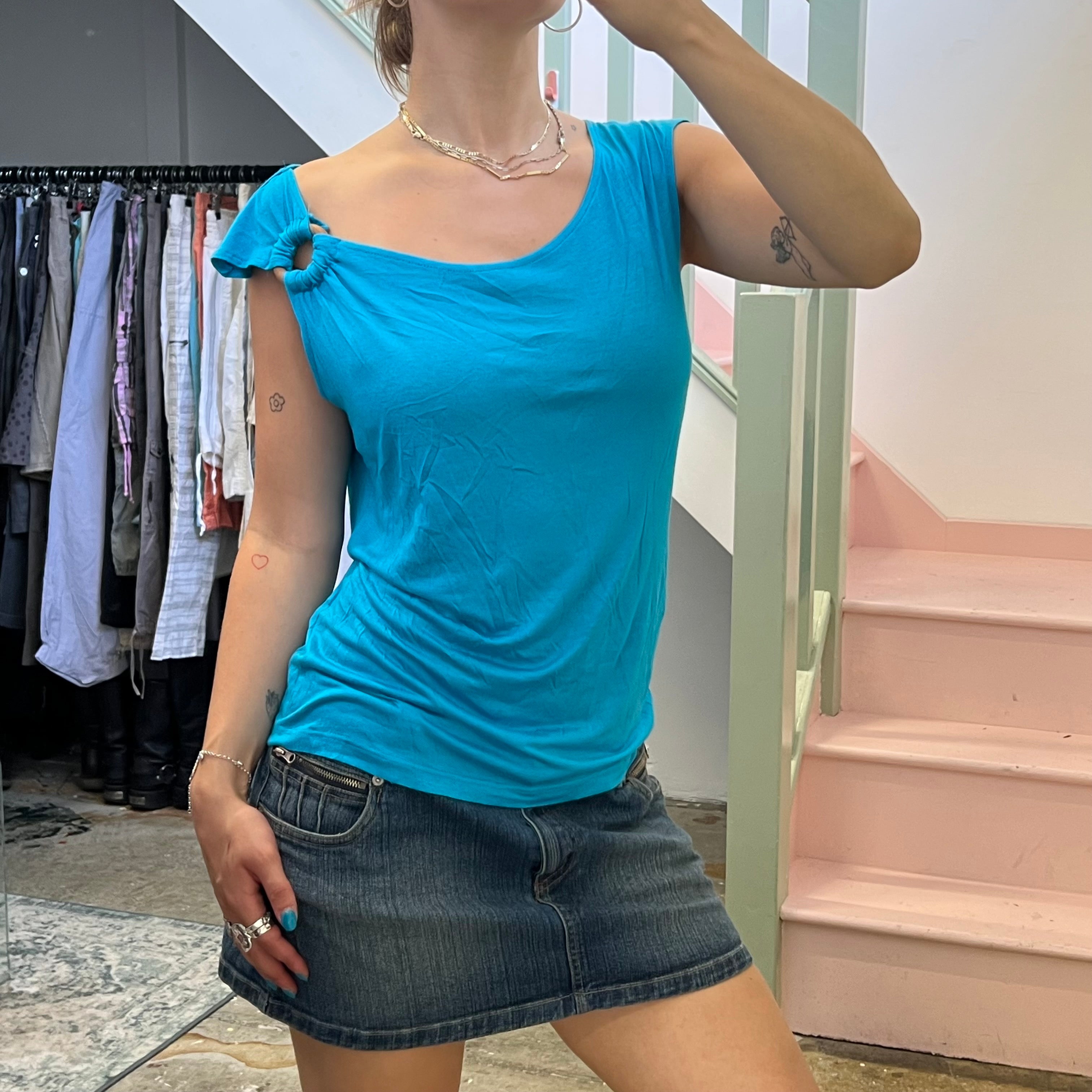 Blue slouchy cowl vest