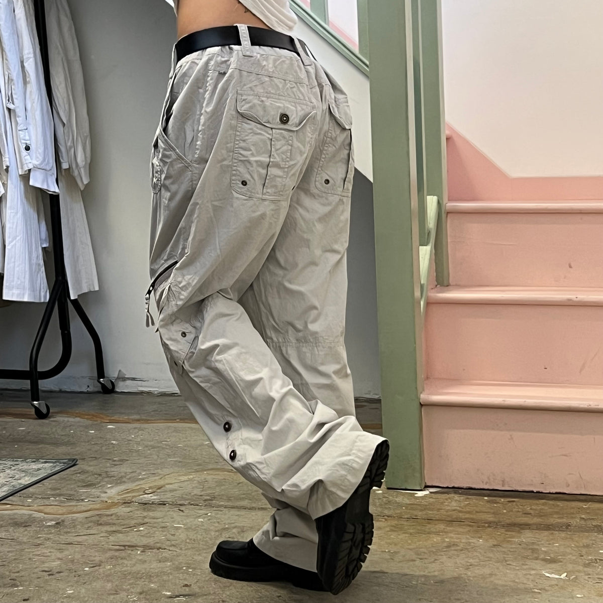 Grey baggy cargo trousers