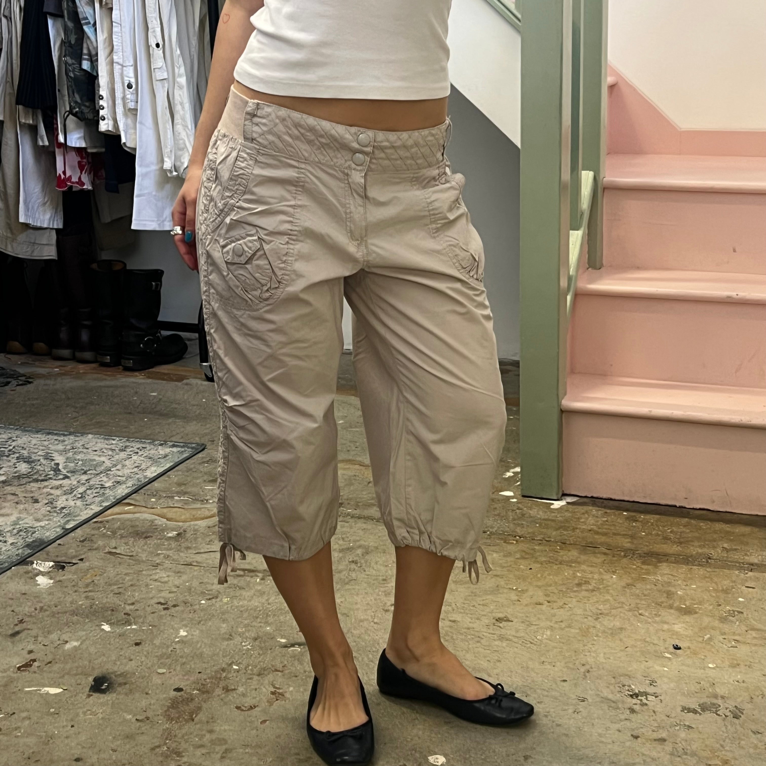 Cream baggy cargo capris