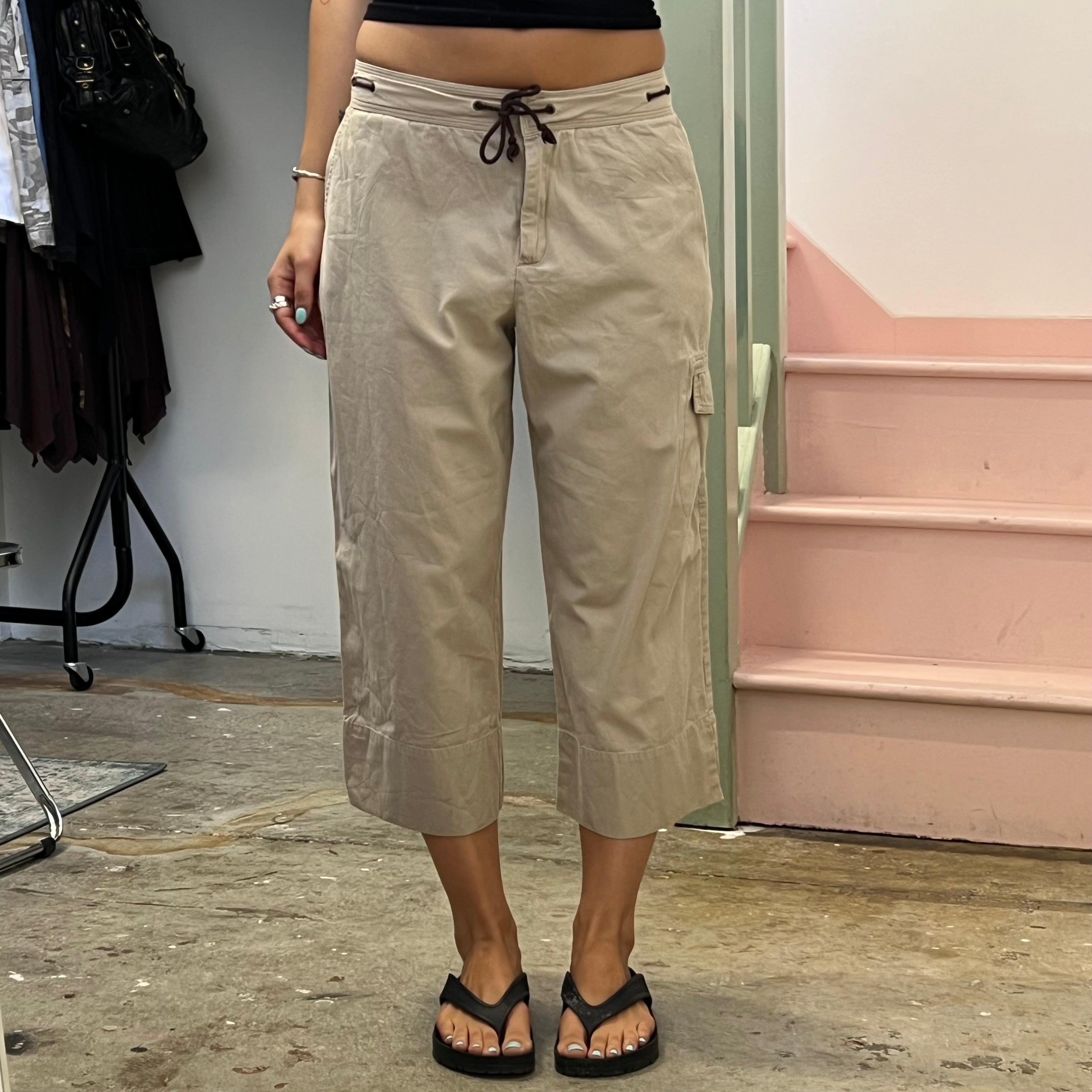 Cream tie waist cargo capris