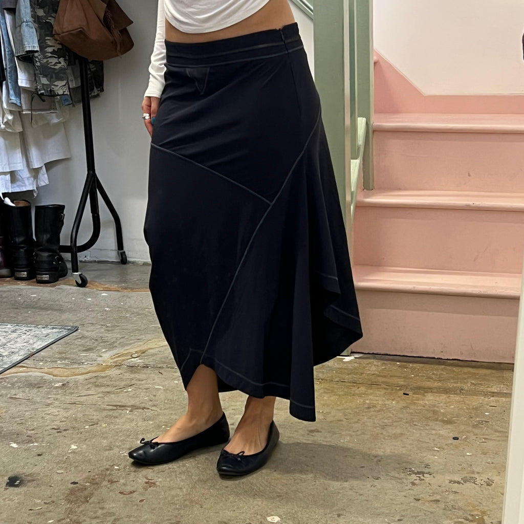 Navy sporty asymmetrical maxi skirt