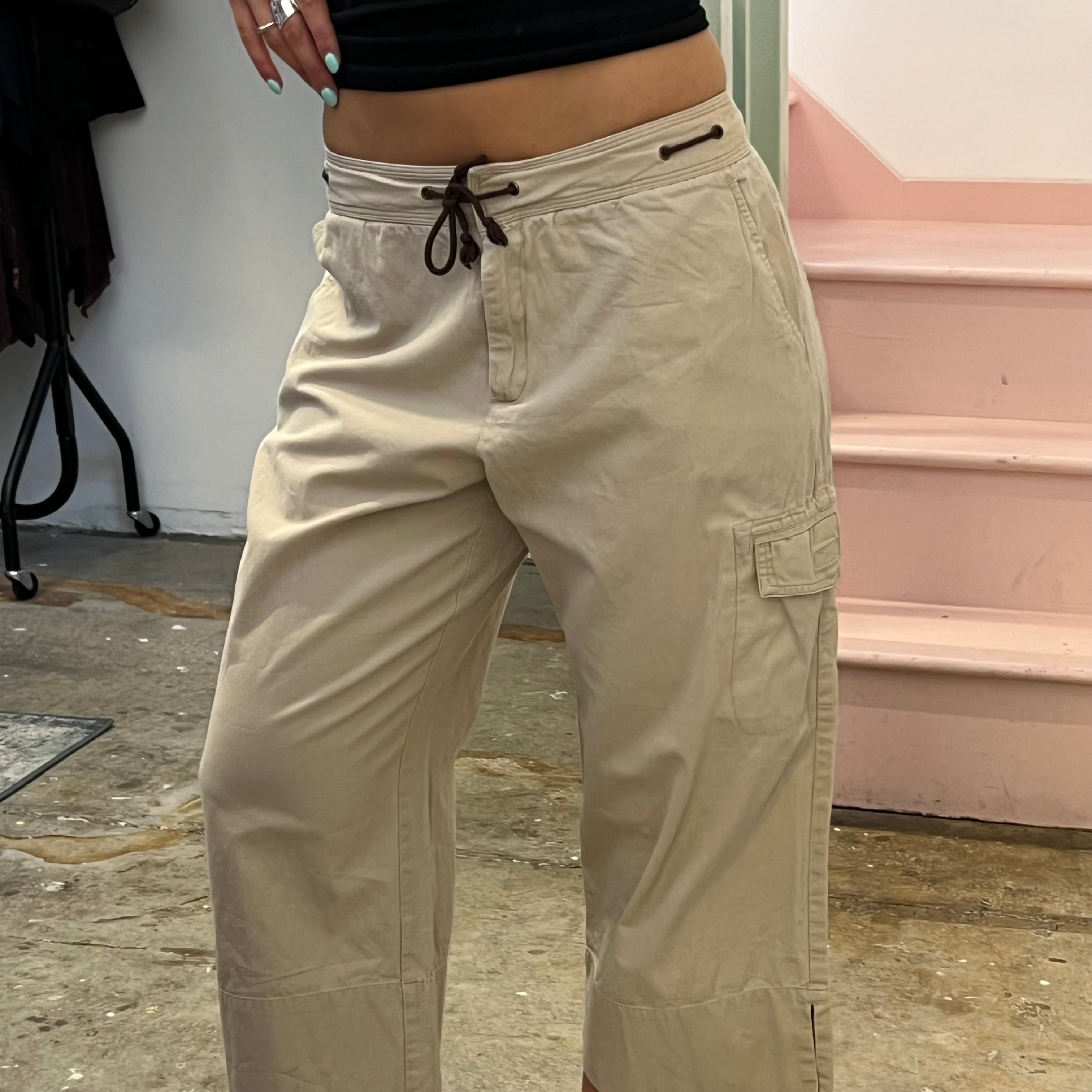 Cream tie waist cargo capris