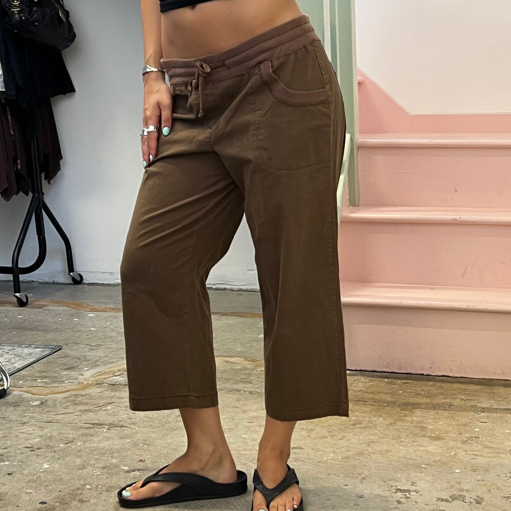 Brown tie waist cargo capris