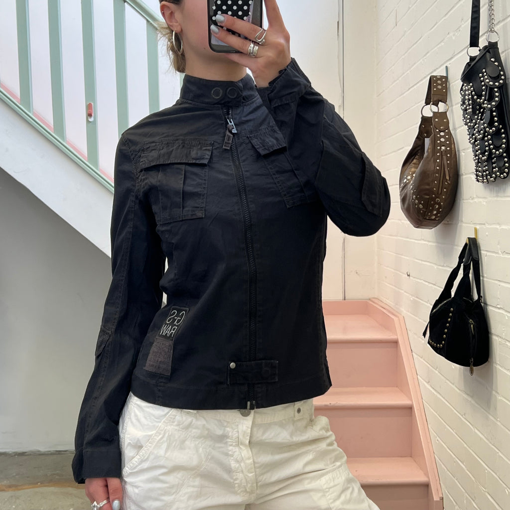 G-Star black fitted zip up lightweight biker jacket