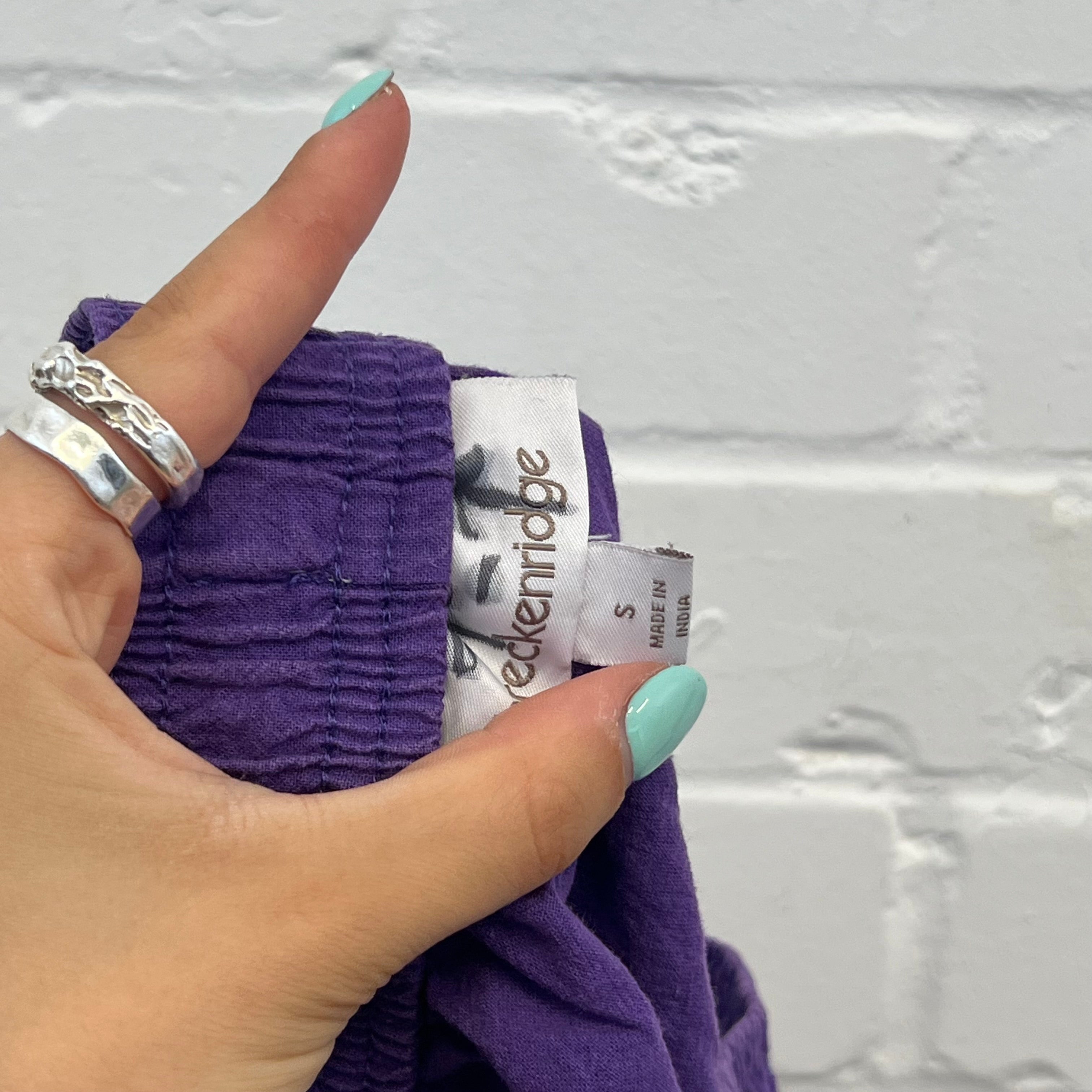 Purple cotton tie waist capris