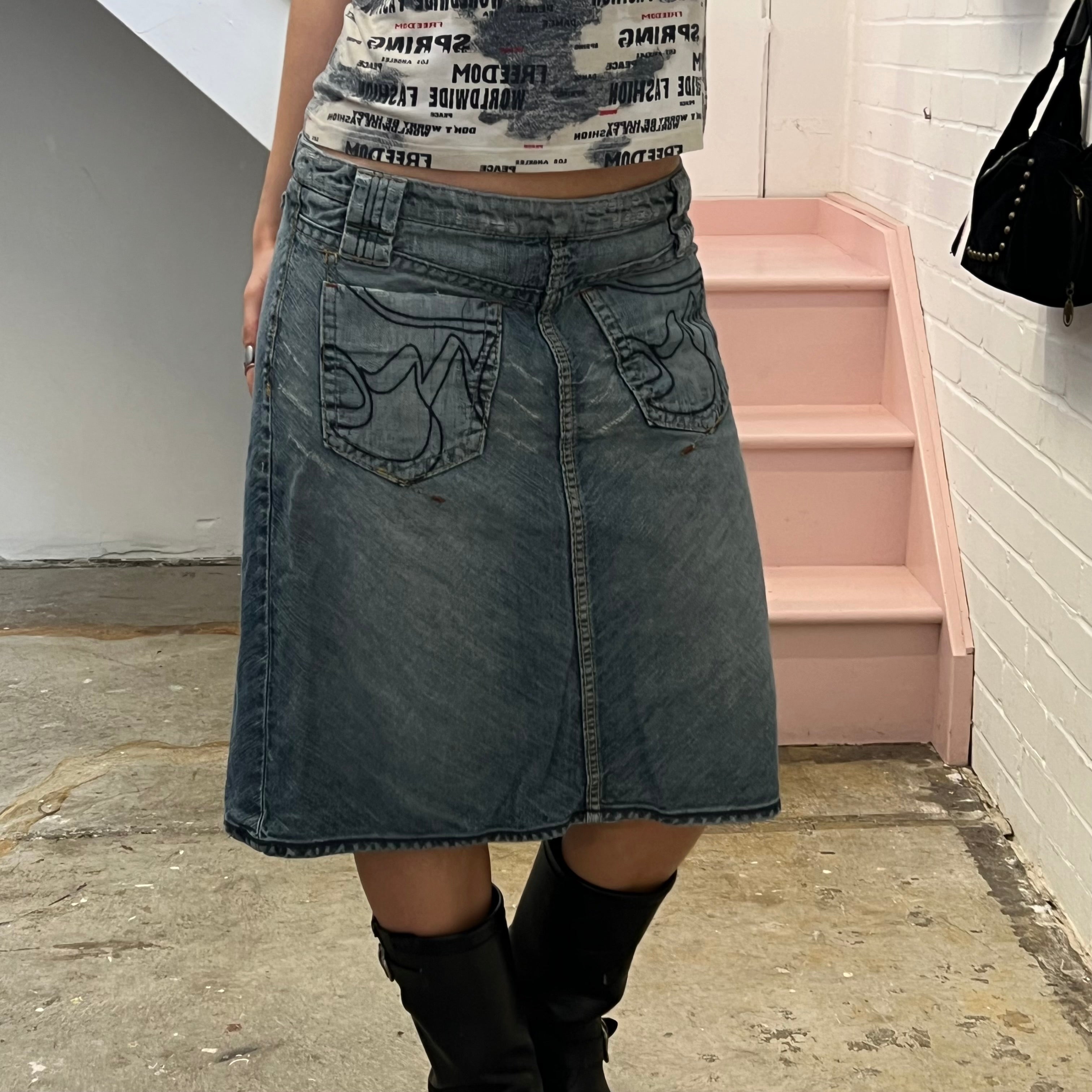 Miss Sixty low rise denim midi skirt