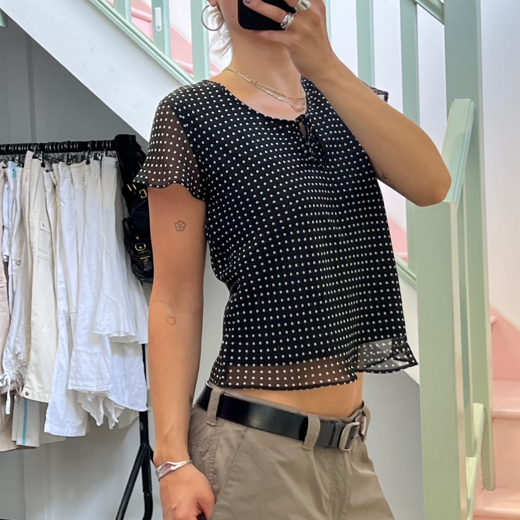 Black and white polka dot floaty top