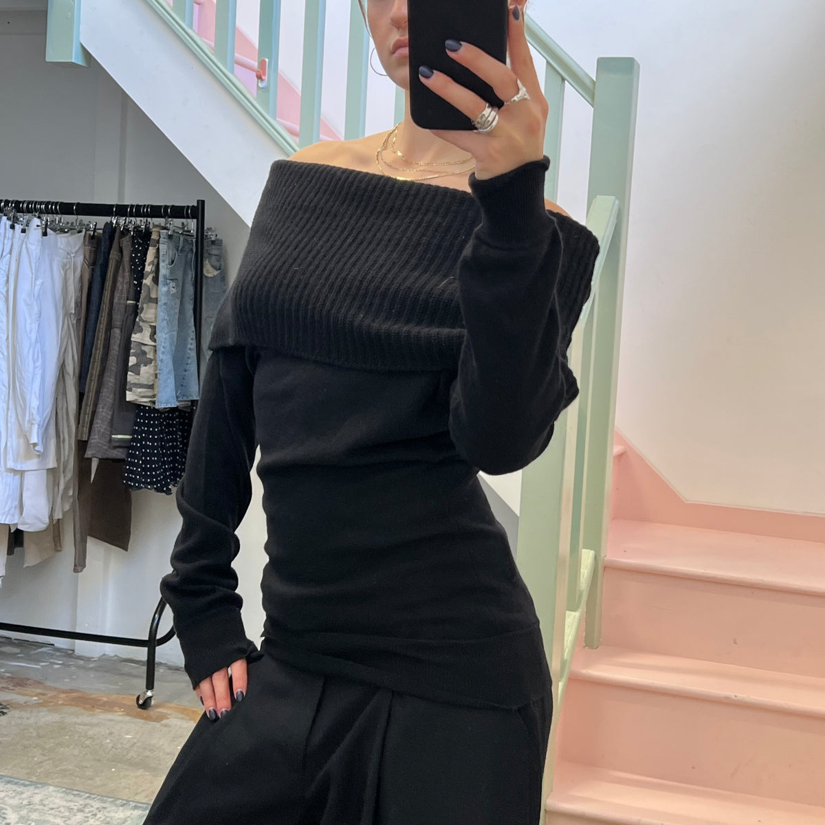 Sisley black off shoulder sweater