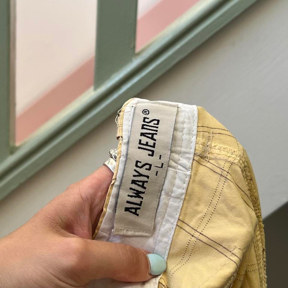 Cream checkered cargo shorts