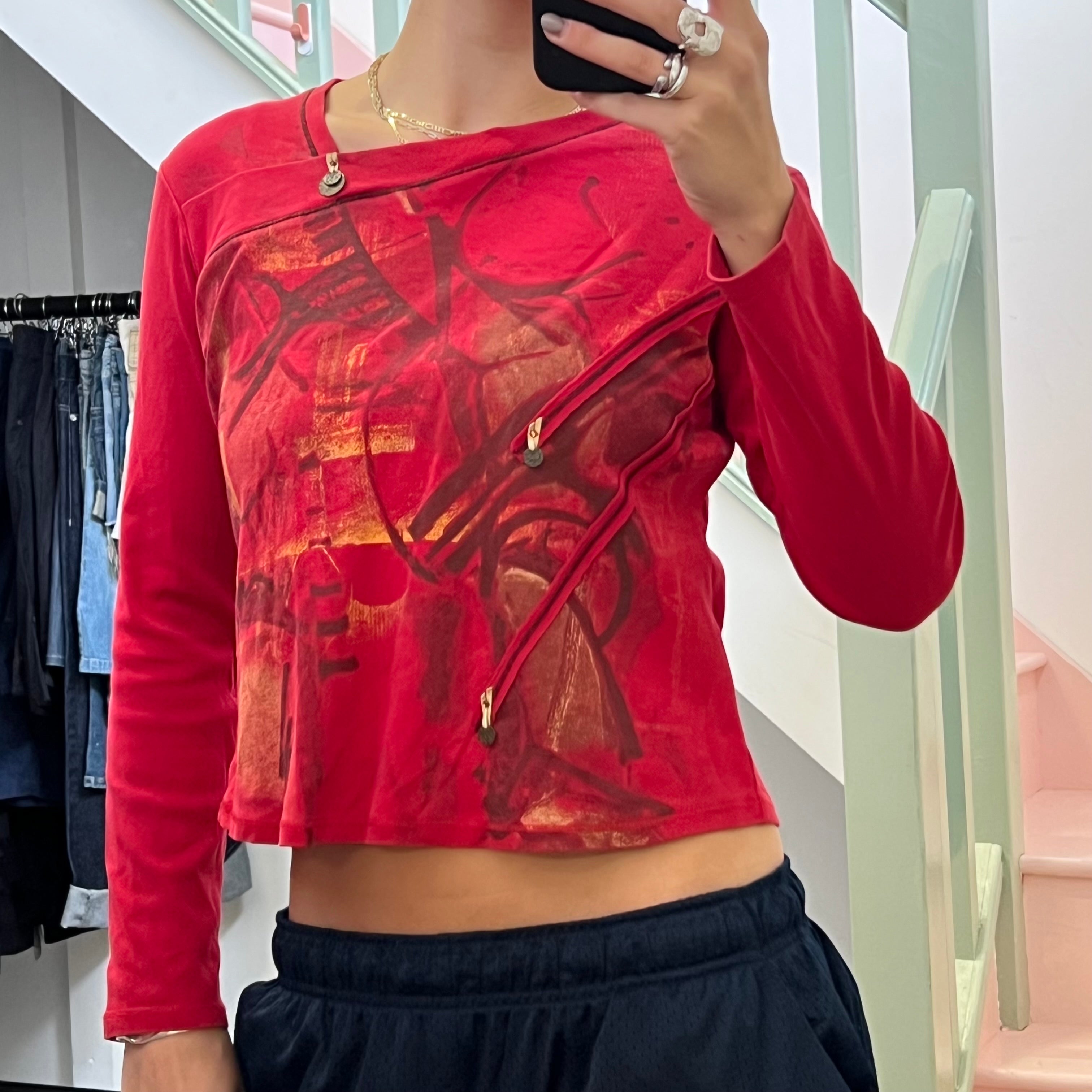 Red graphic print top