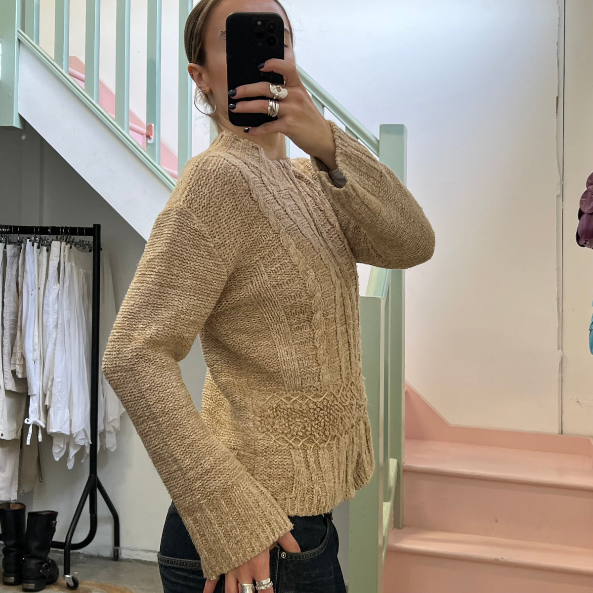 Cream chunky knit zip up cardigan