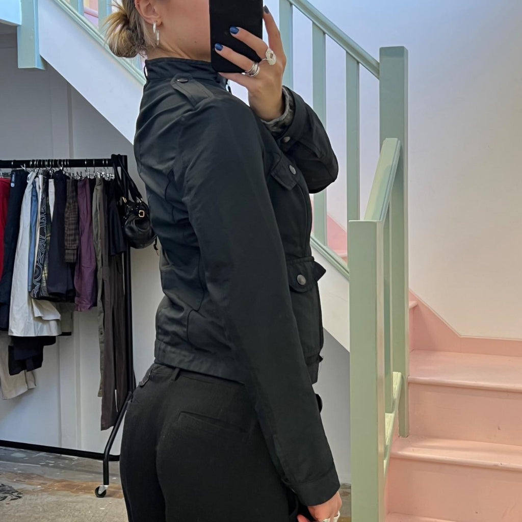 Sisley black fitted zip up biker jacket