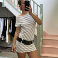 White and silver striped drop waist slouchy mini dress