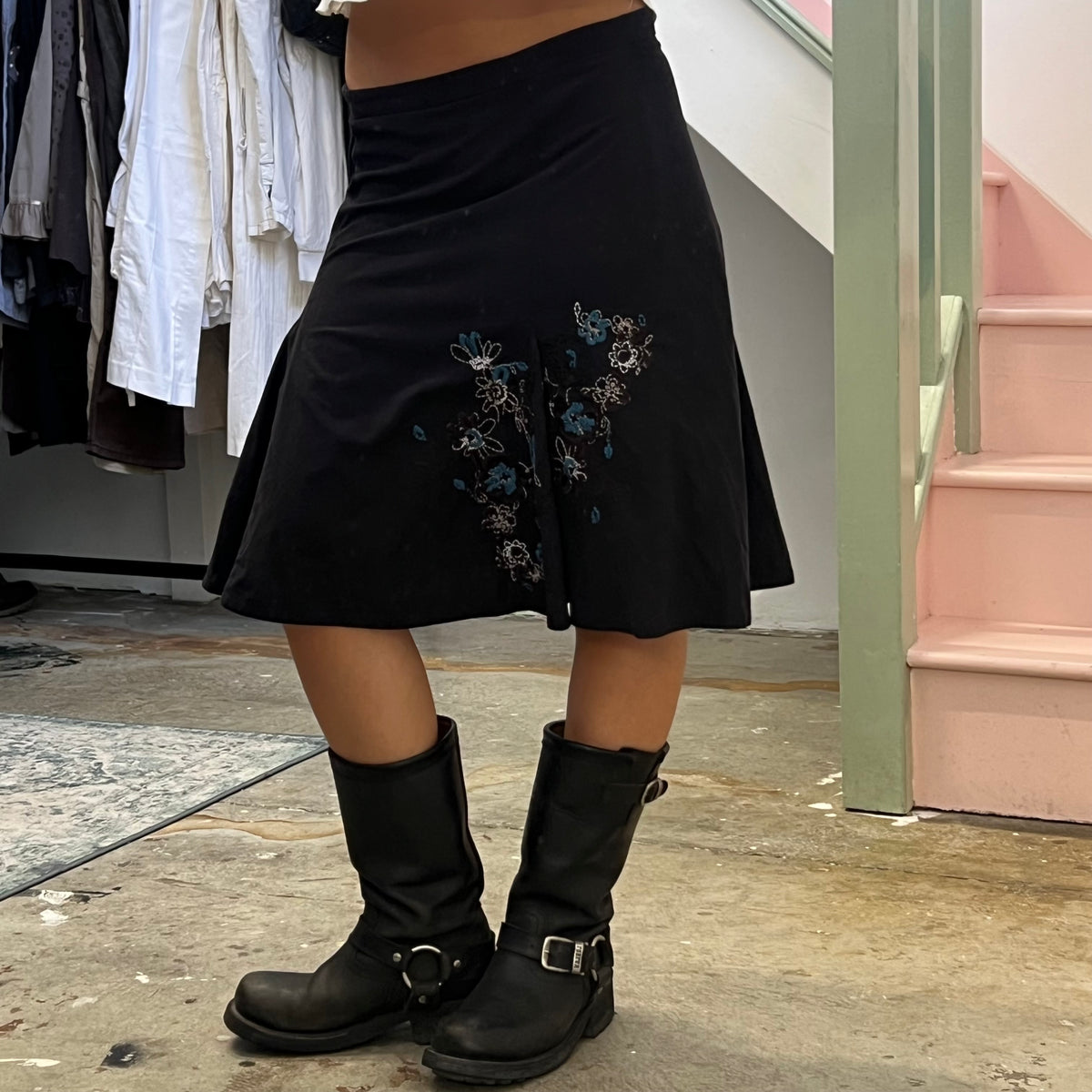 Street One black and blue floral midi skirt
