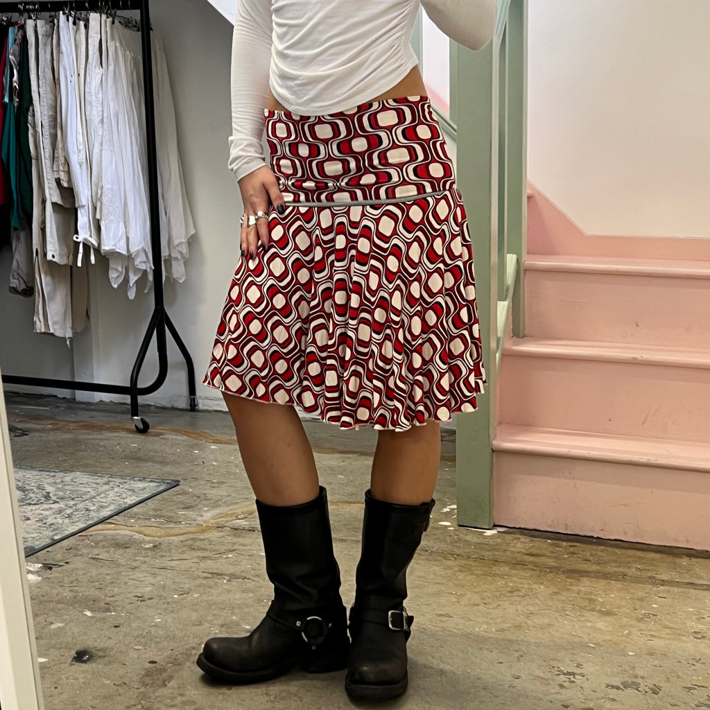 Pimkie red geo print drop waist skirt