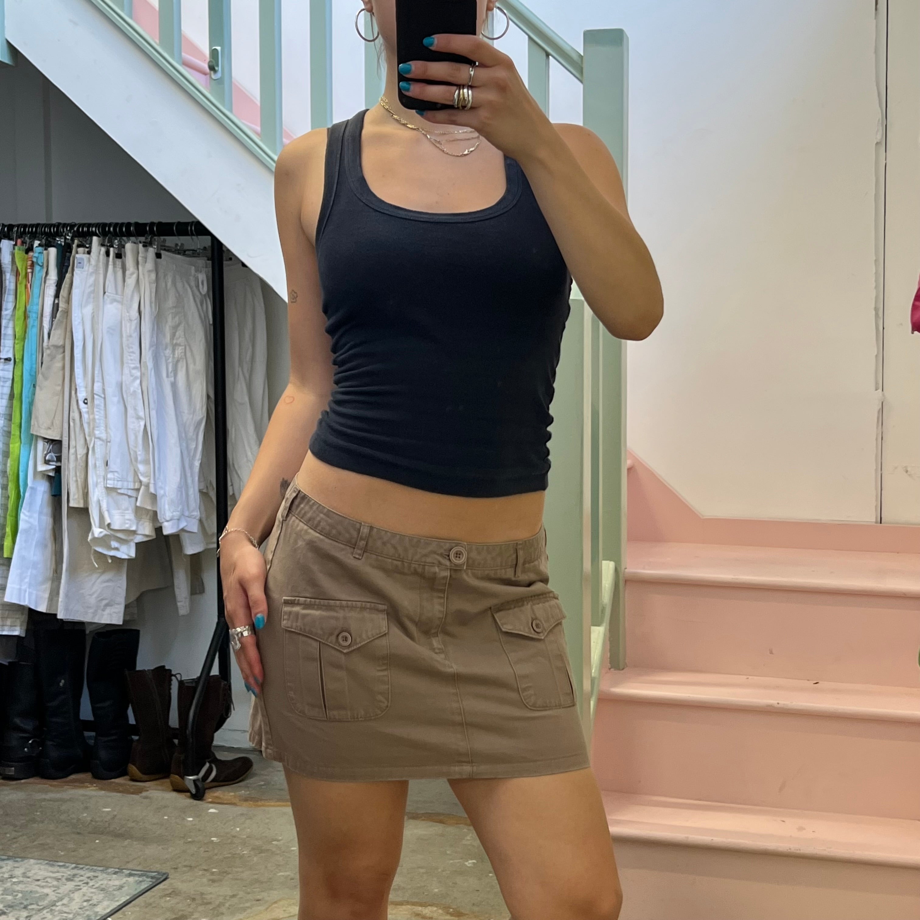 Brown cargo mini skirt