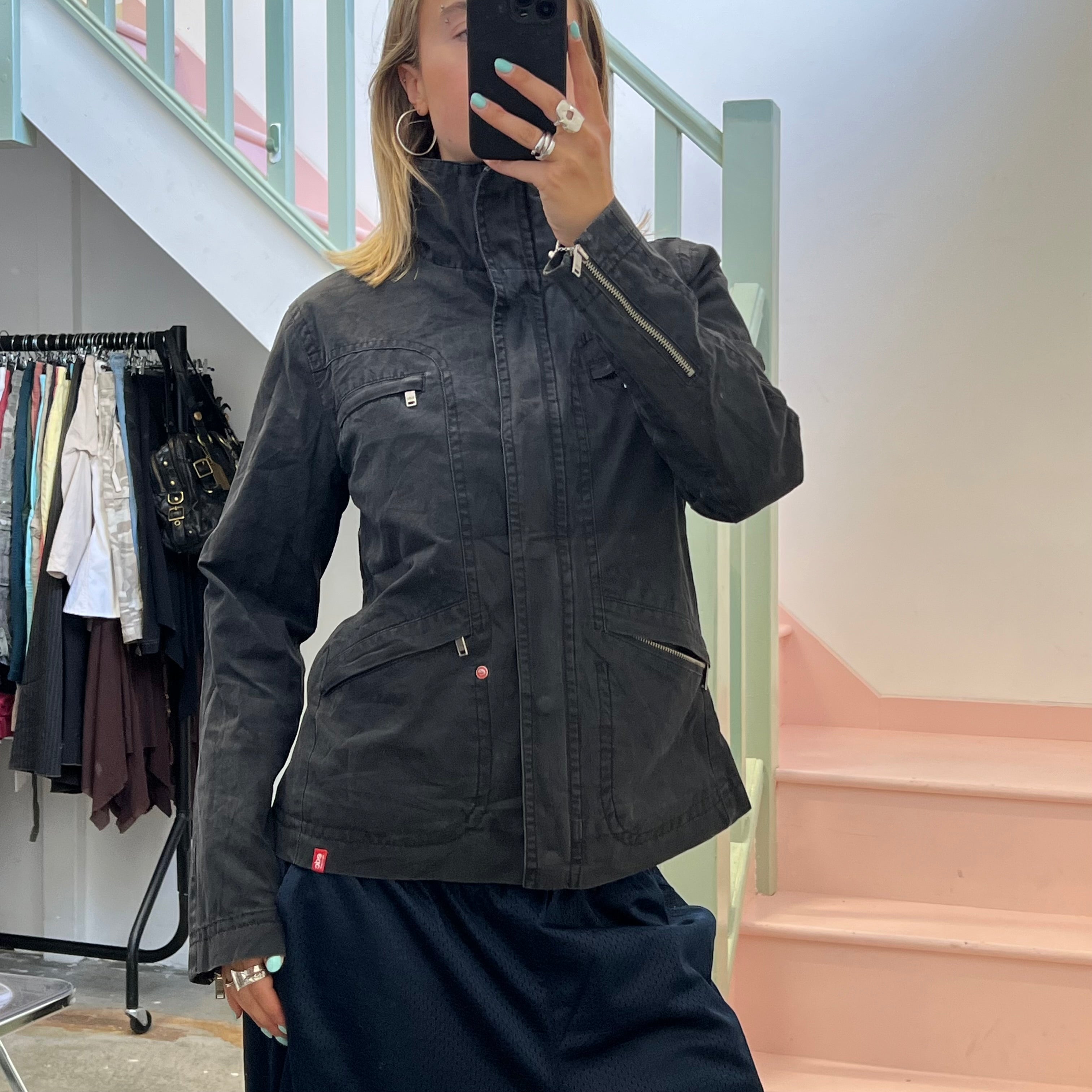 Esprit black zip up utility style jacket