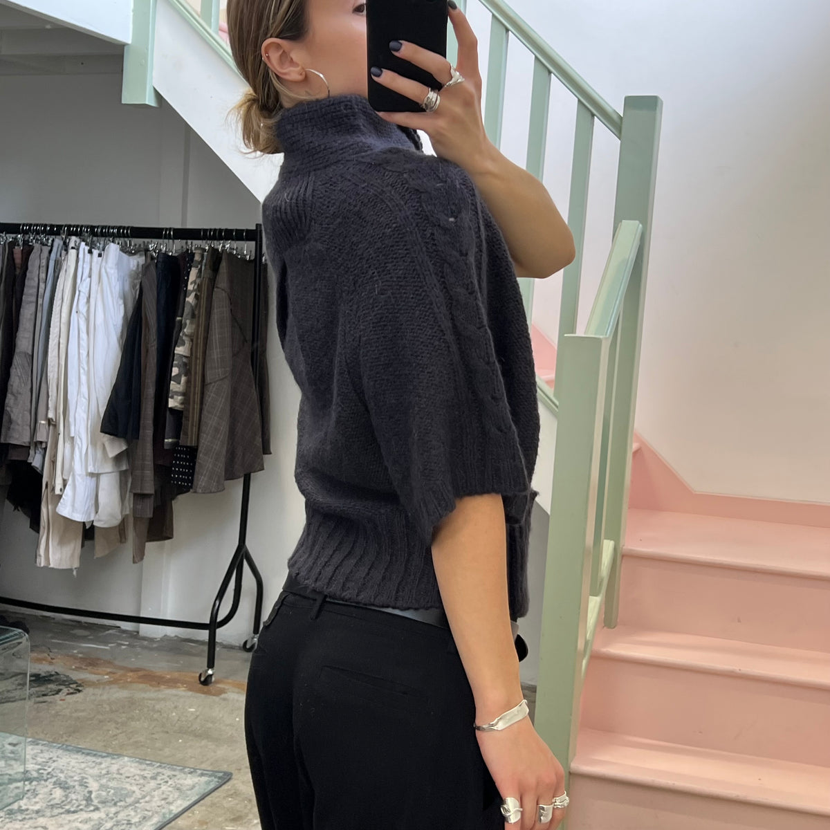 Grey button up batwing cardigan