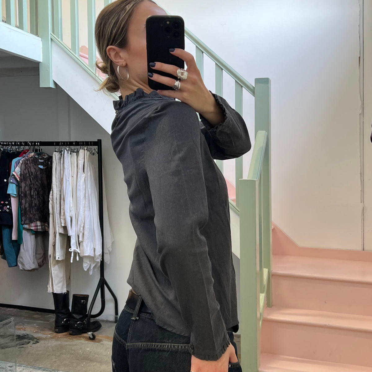 Grey long sleeve blouse