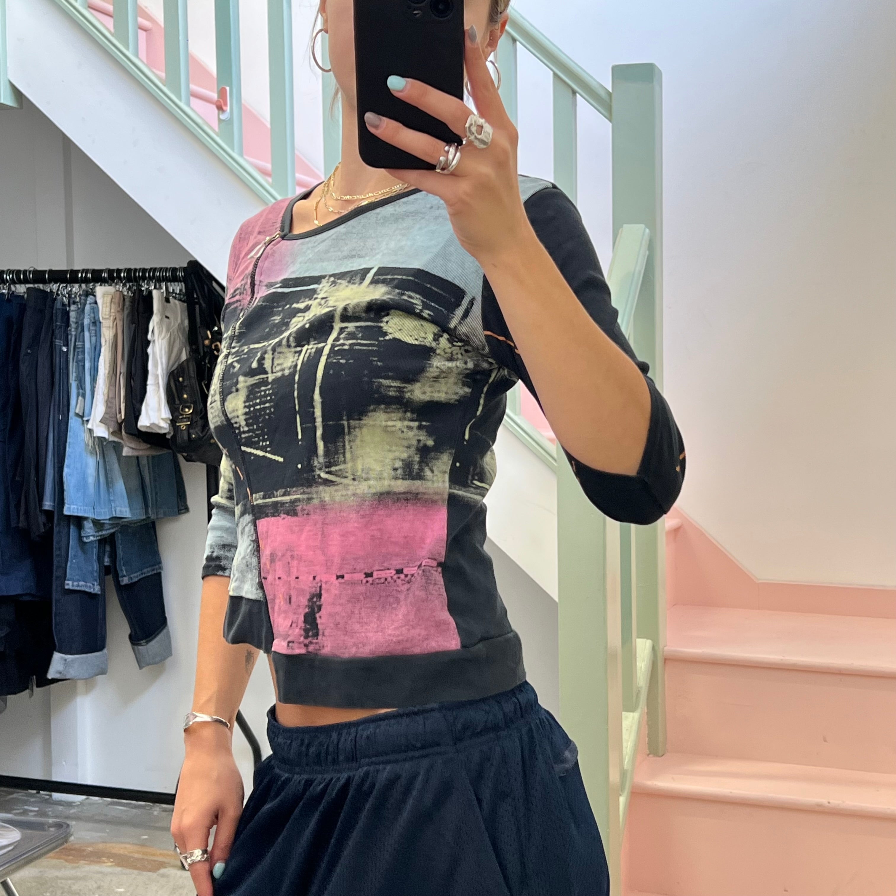 Graphic print asymmetrical printed top