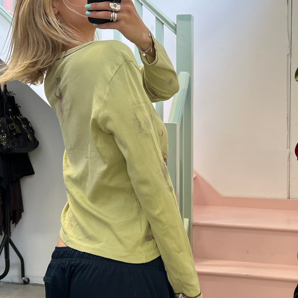 Affinites green printed long sleeve top