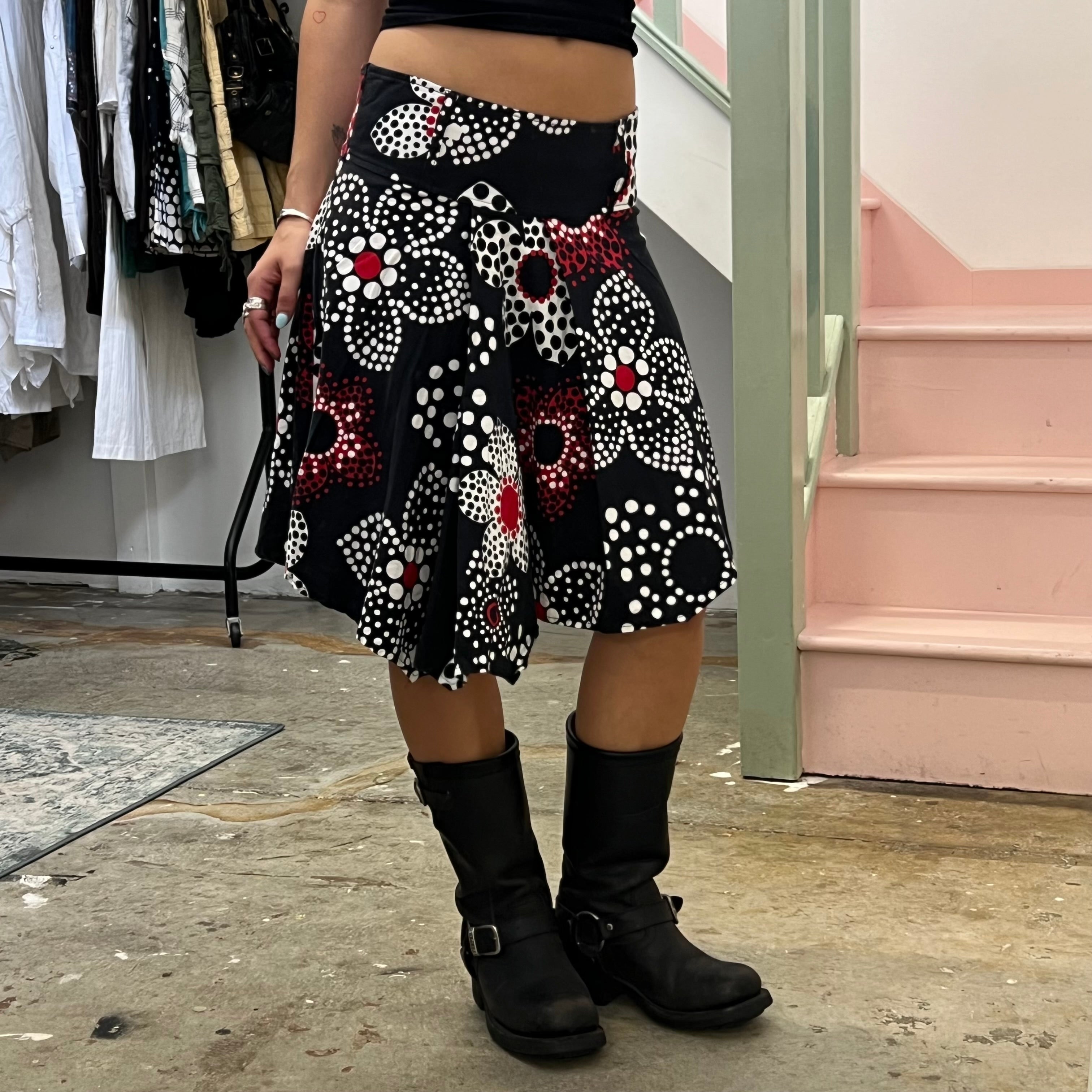Black and red polka dot floral midi