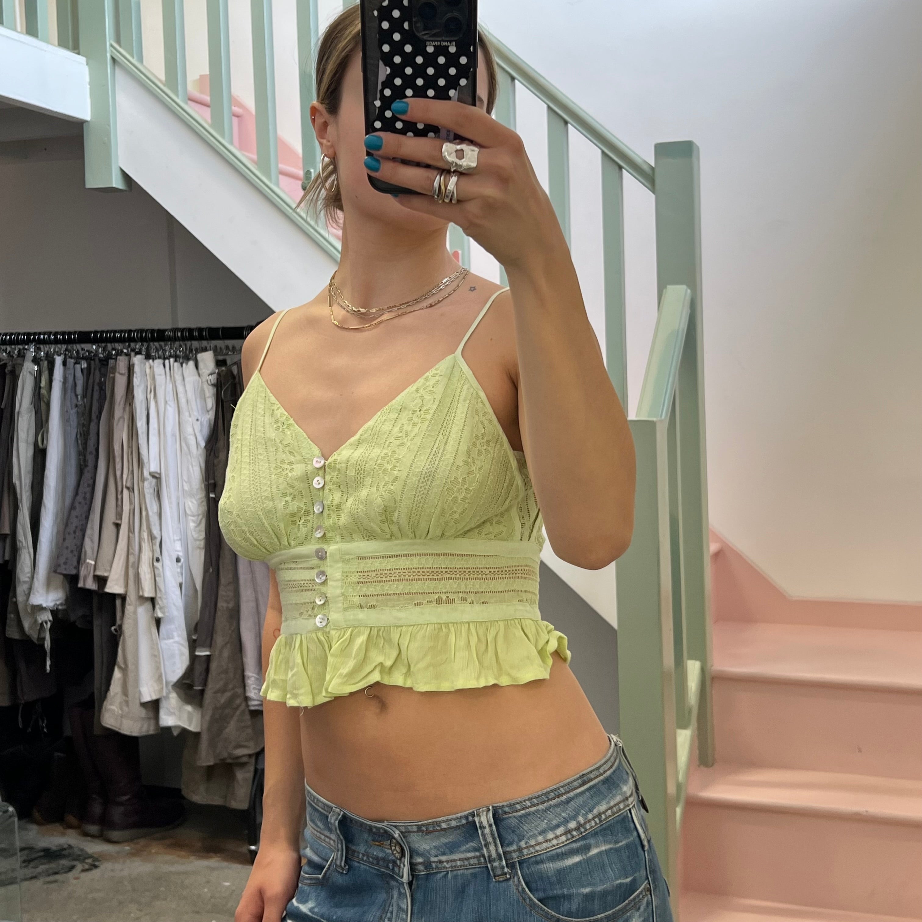 Pastel green lace cami