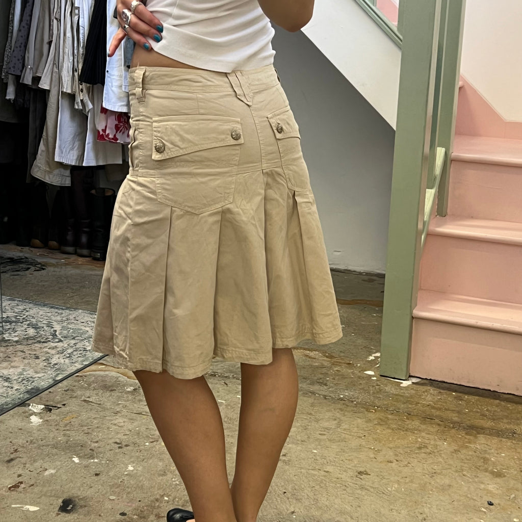 Cream cargo pleated midi skirt