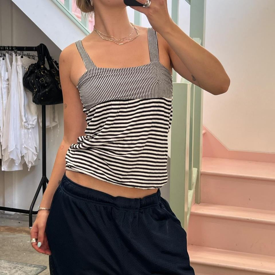 Navy and white striped bubble vest