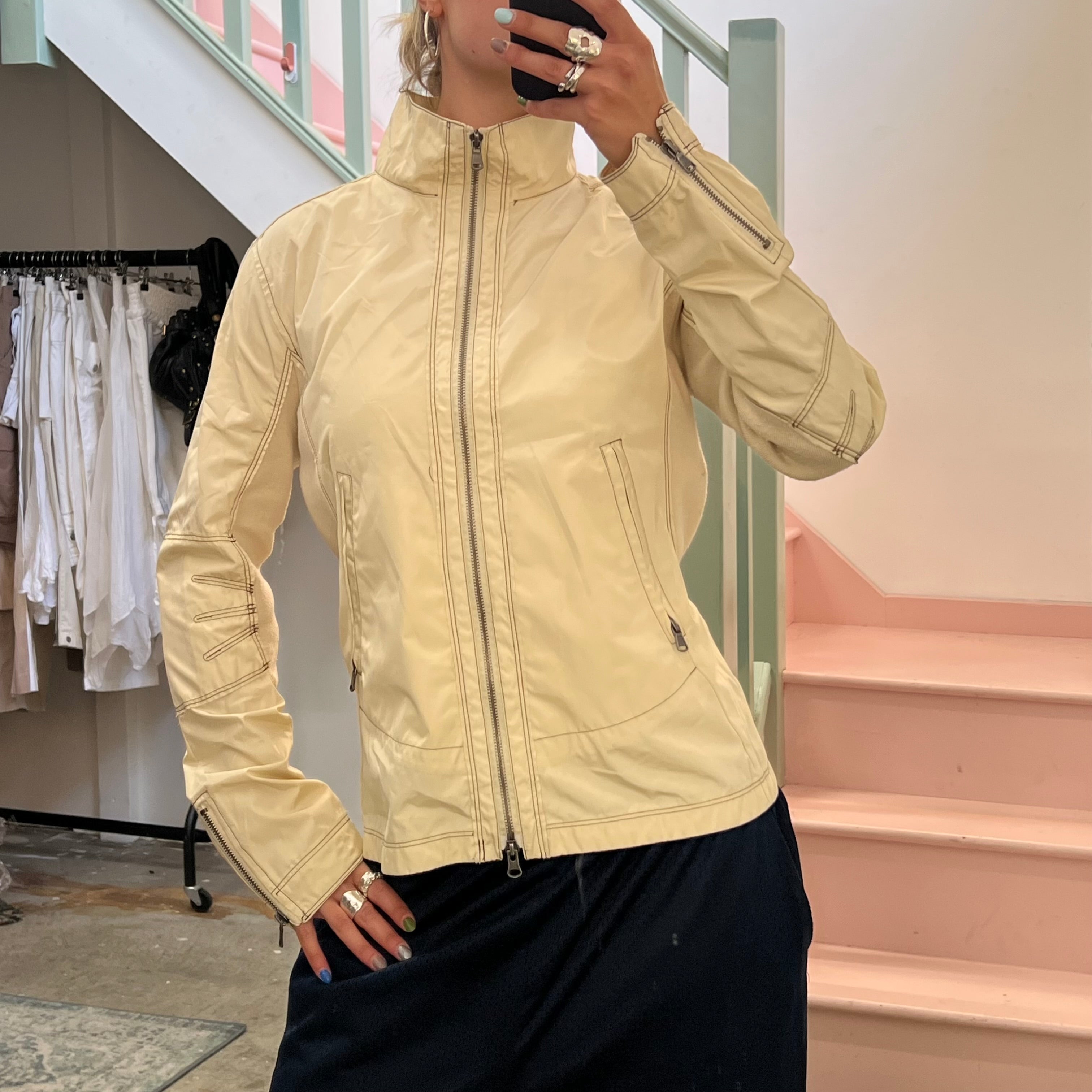 Cream lightweight biker jacket