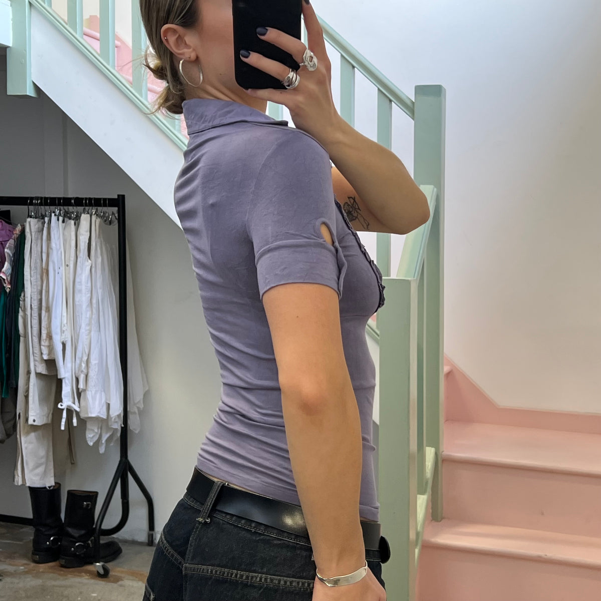 Intimissimi mauve ruffle polo top