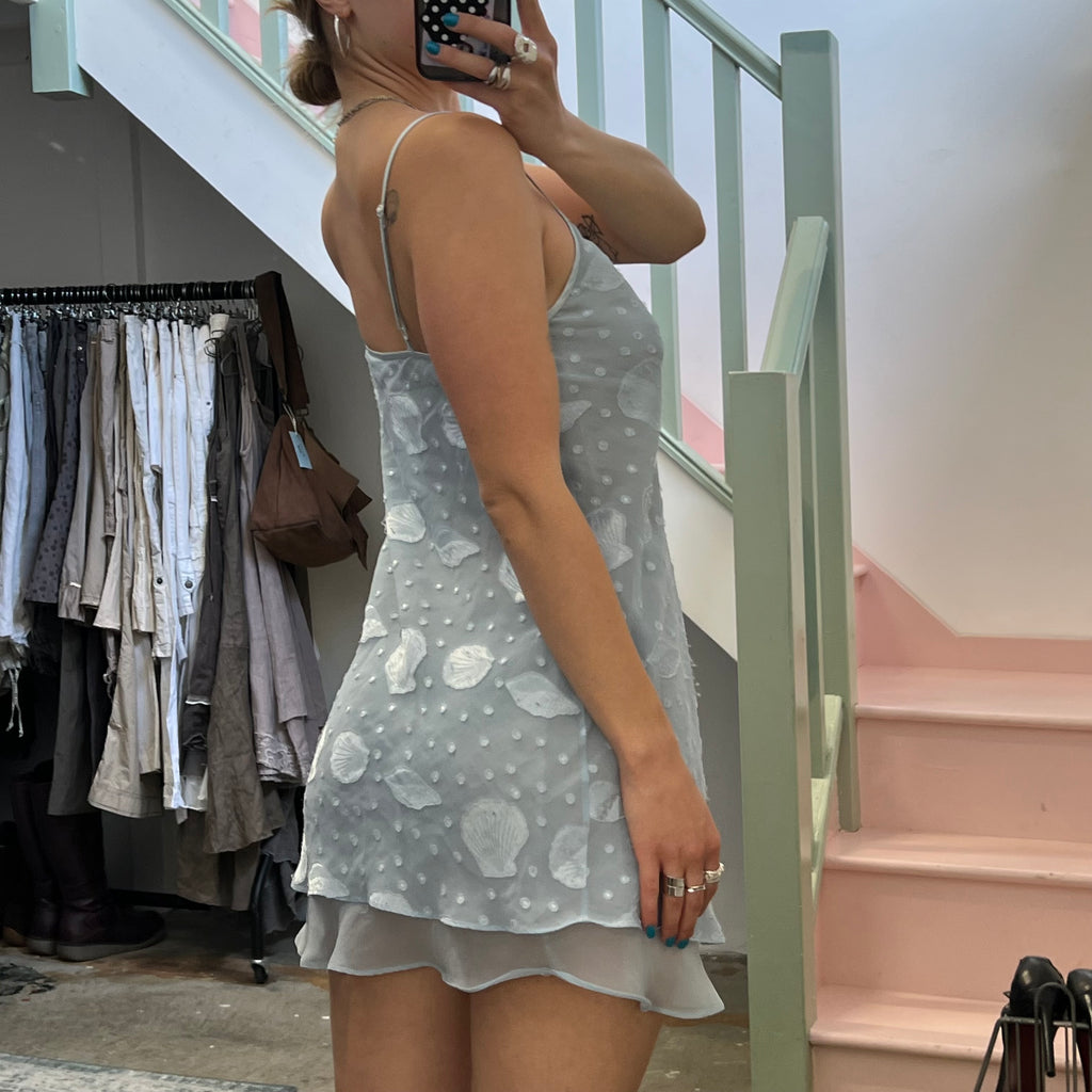 Blue layered seashell mini slip dress