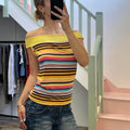 Yellow striped off shoulder top