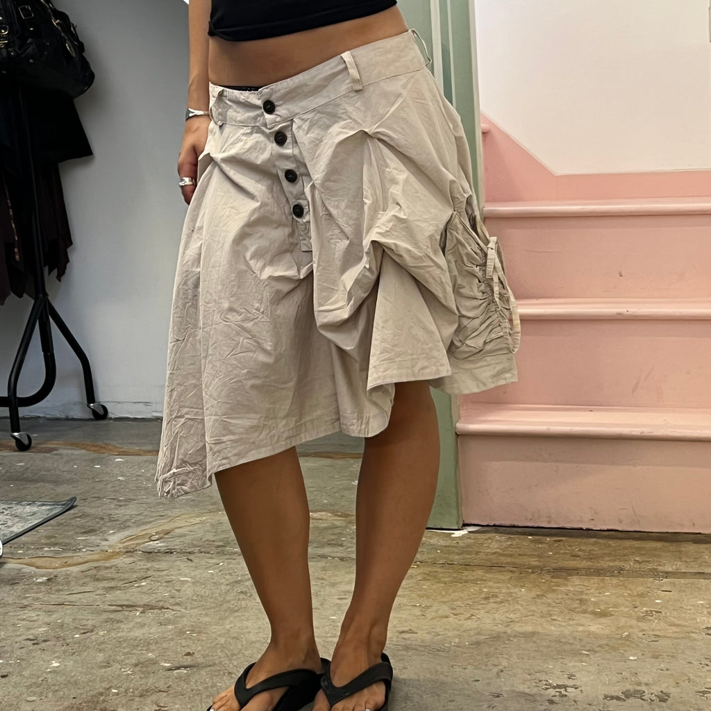 Cream ruched bubble asymmetrical utility skirt