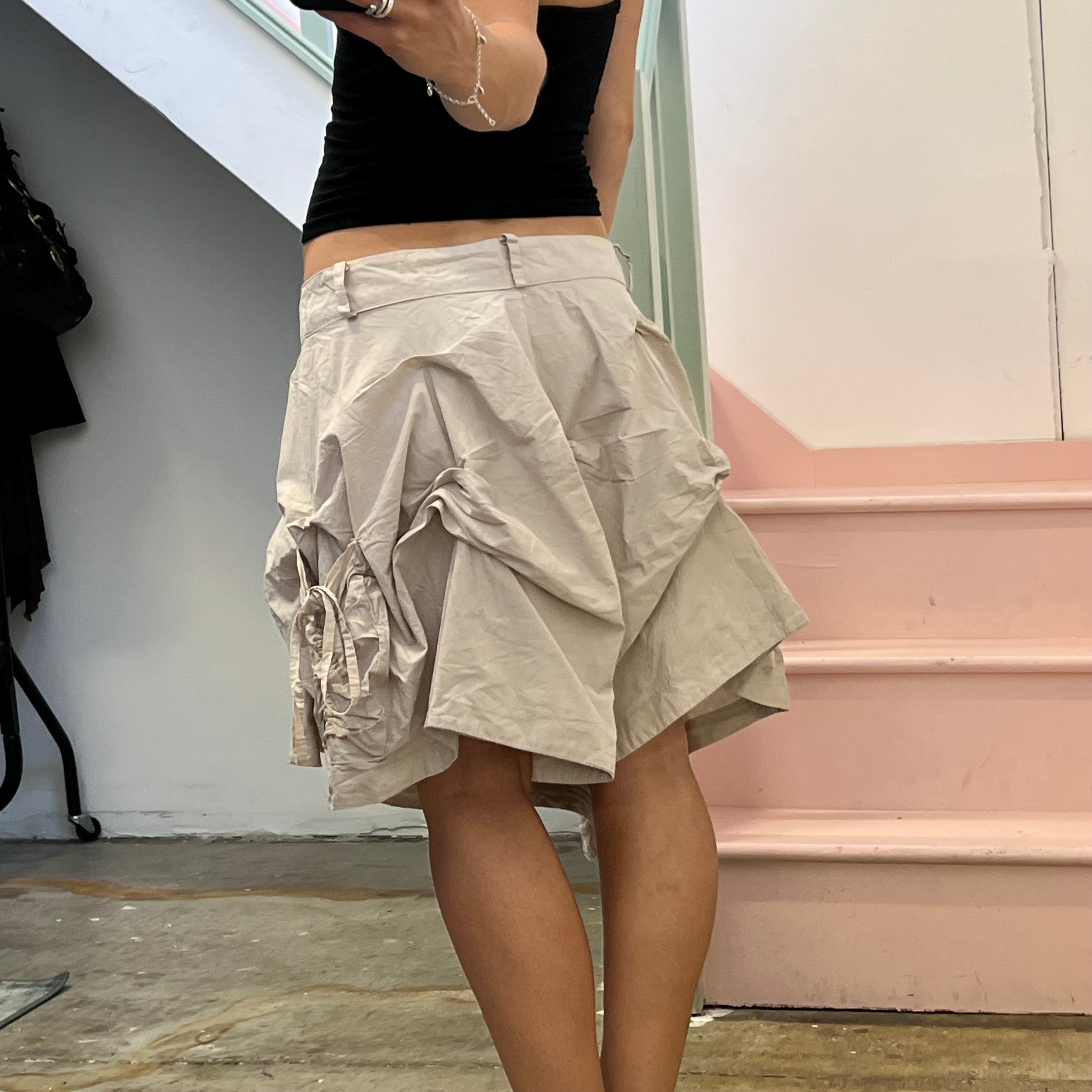 Cream ruched bubble asymmetrical utility skirt