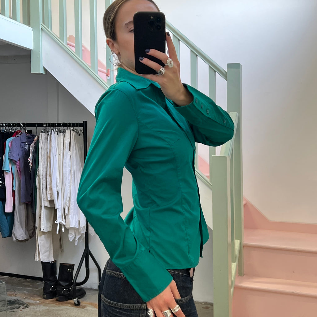 Dark green turquoise fitted shirt