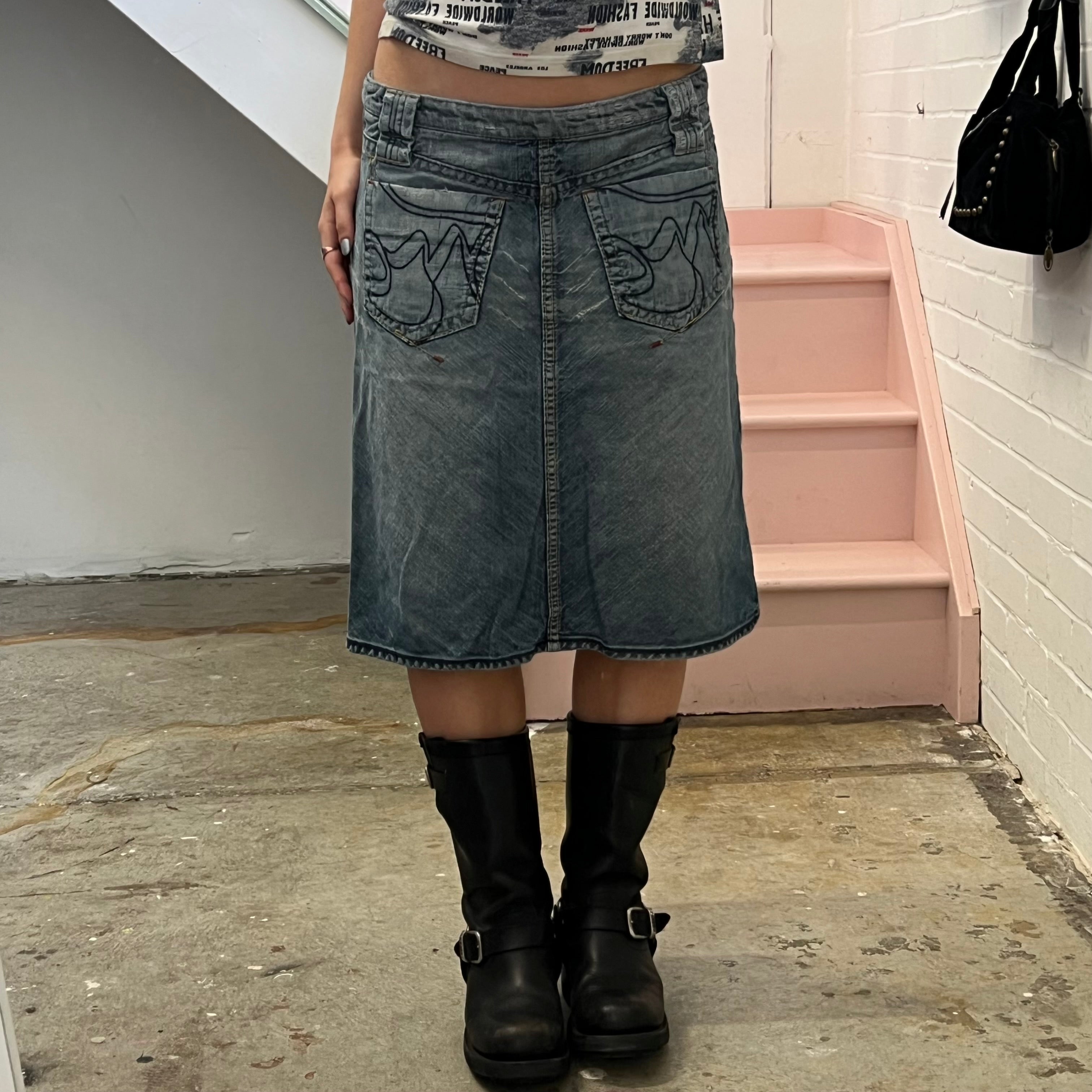 Miss Sixty low rise denim midi skirt