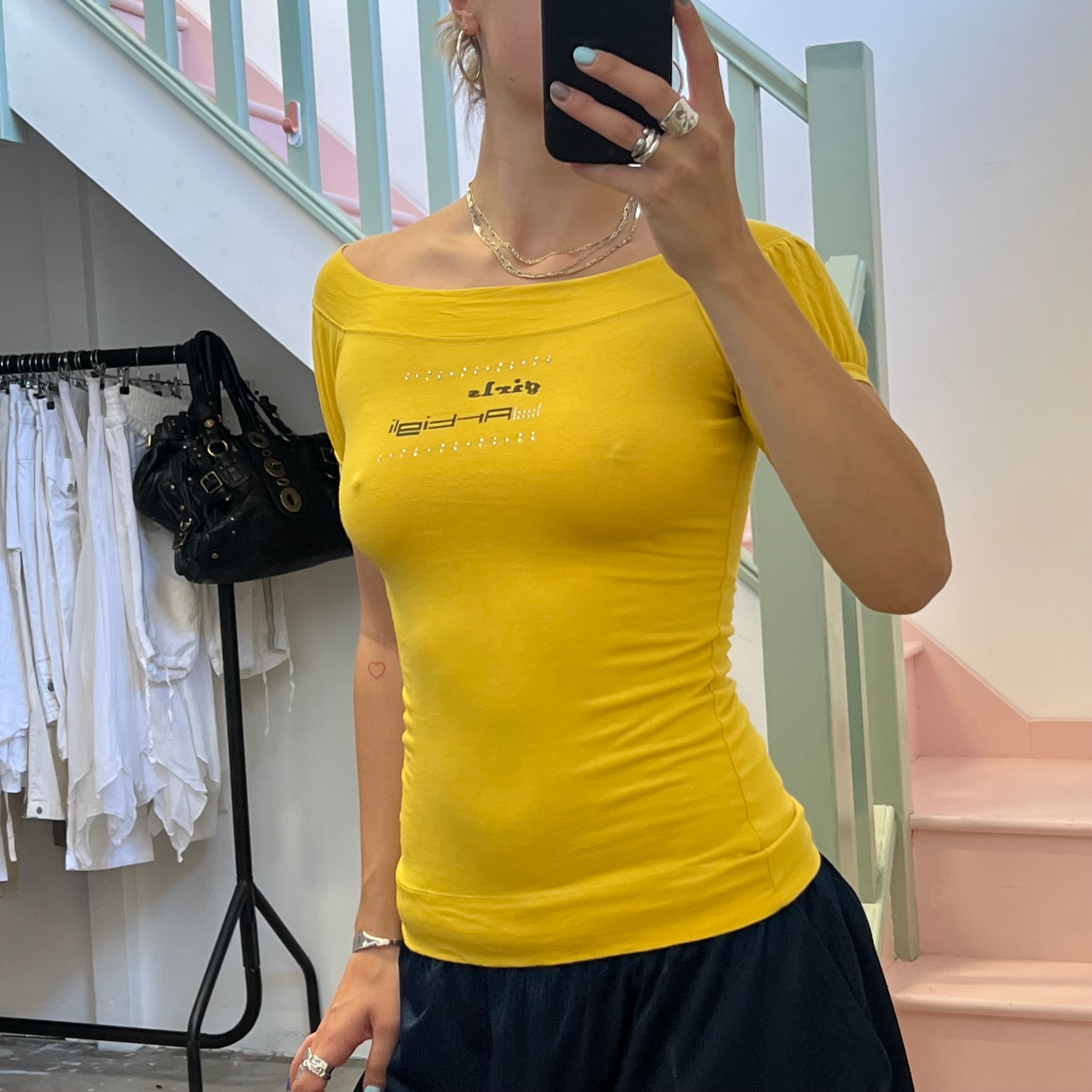 Yellow fitted off shoulder top