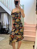 Black paisley cowl neck slip dress