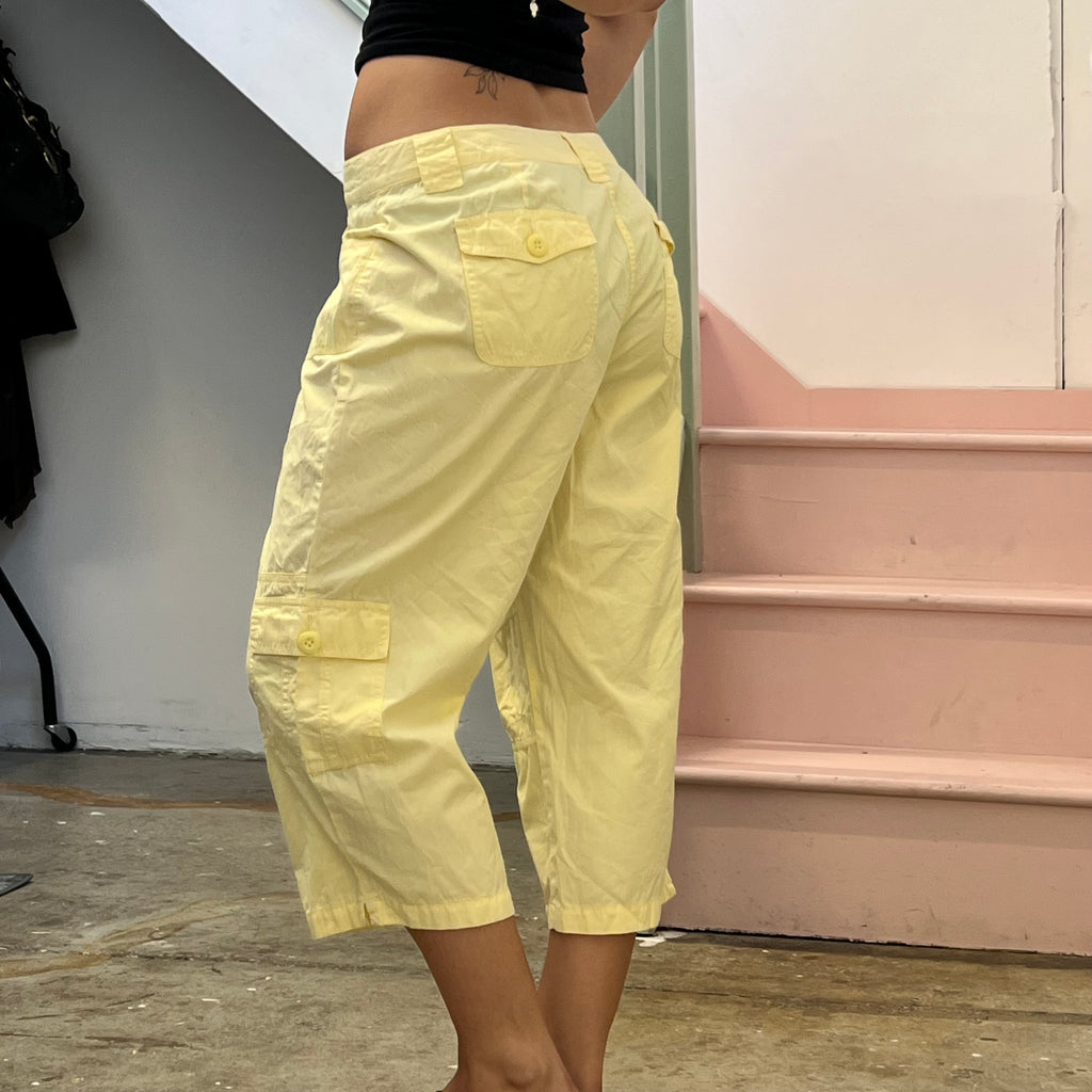 Yellow wide leg cargo capris