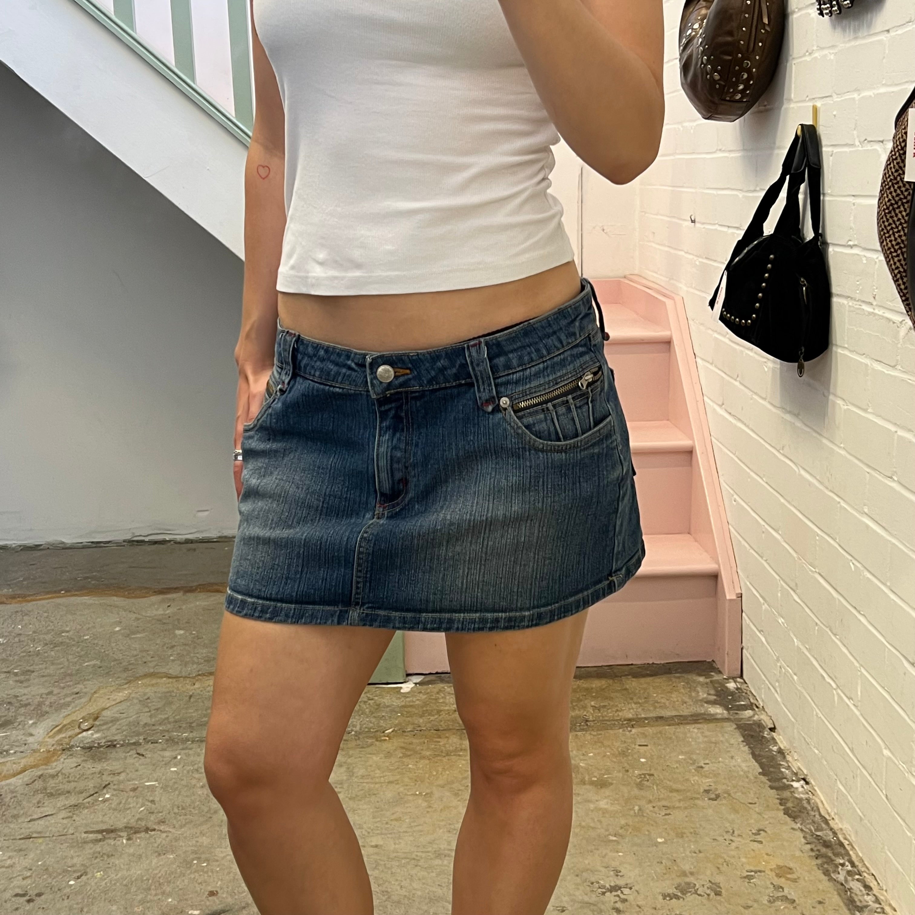Mid wash denim mini skirt