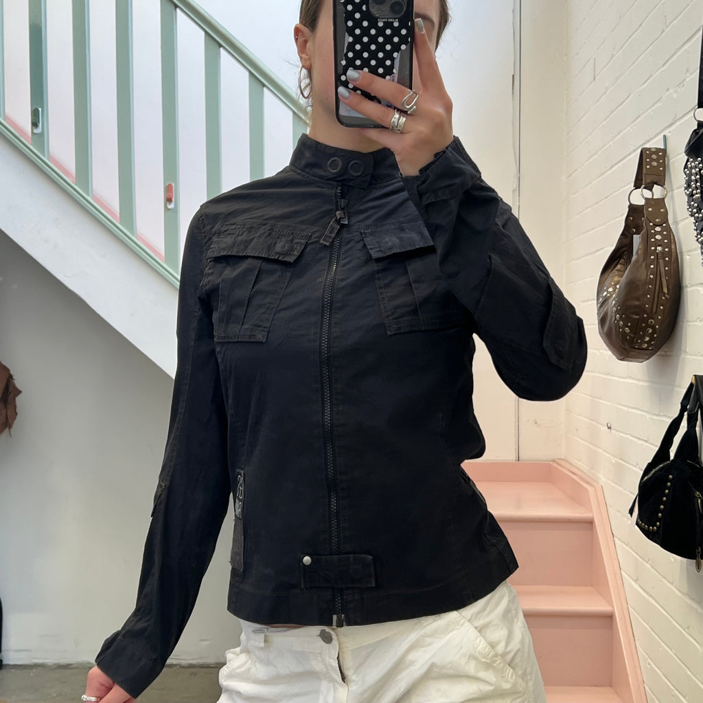 G-Star black fitted zip up lightweight biker jacket