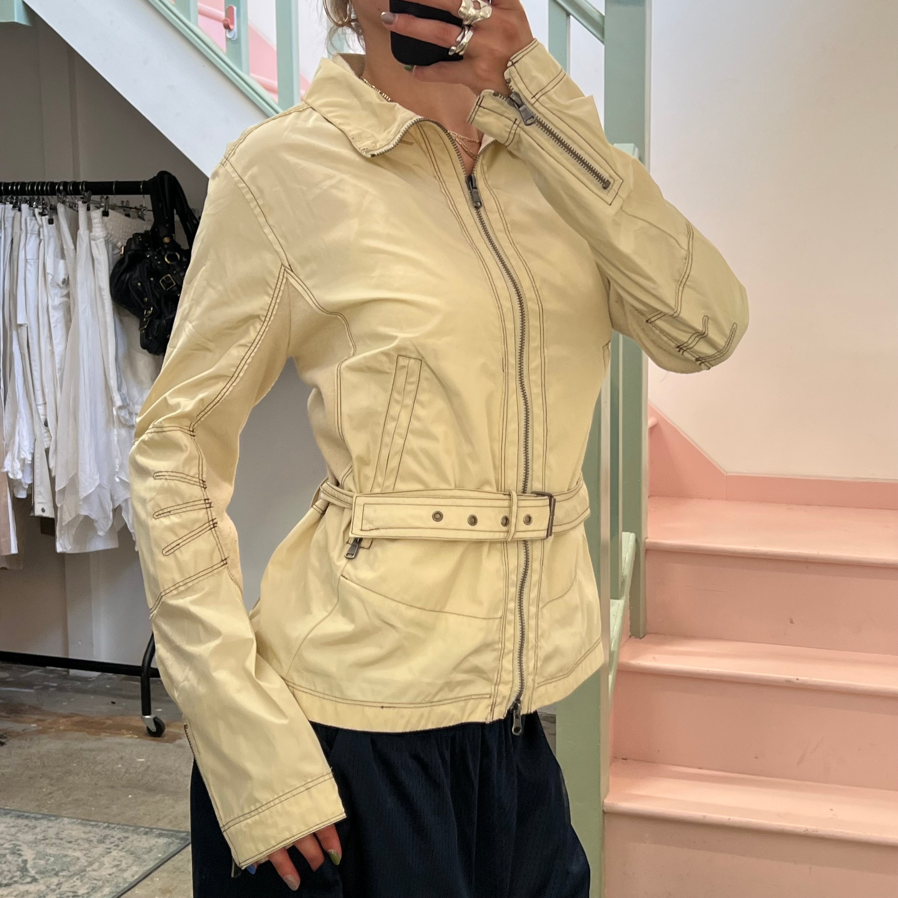 Cream lightweight biker jacket