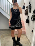 Black and grey layered checkered utility style mini dress